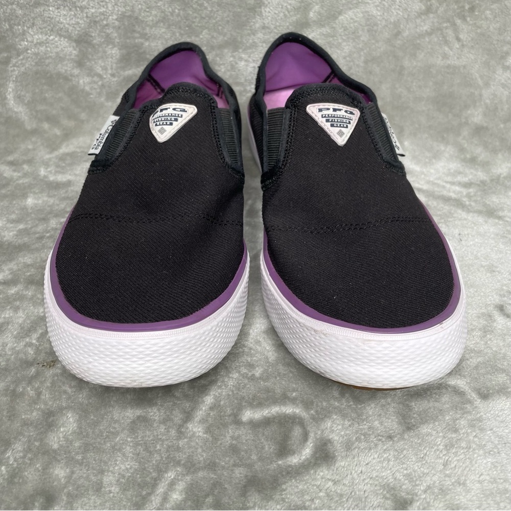 Columbia PFG Slack Water Slip-On Shoes Black Floral Heel Purple Women's Size 8